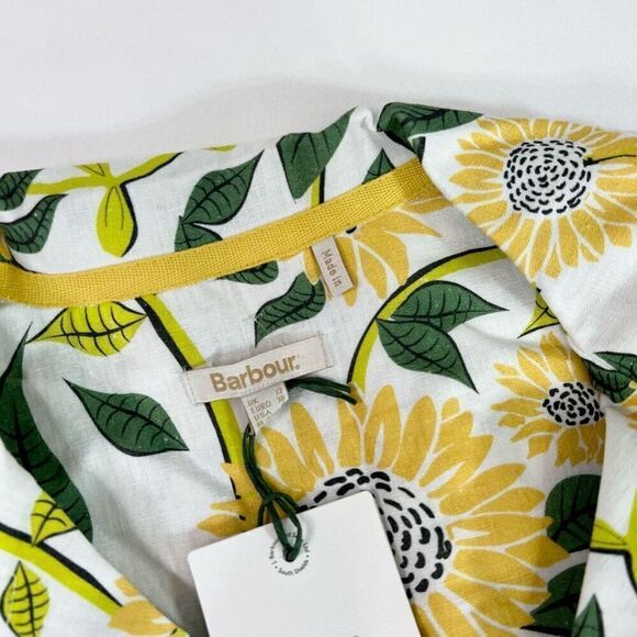 Barbour Top Womens 8 Yellow Floral Linen Blend Bloomfield Shirt NWT Button Down - Picture 4 of 10